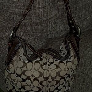 Coach Signature Brown and Cream Hobo Bag